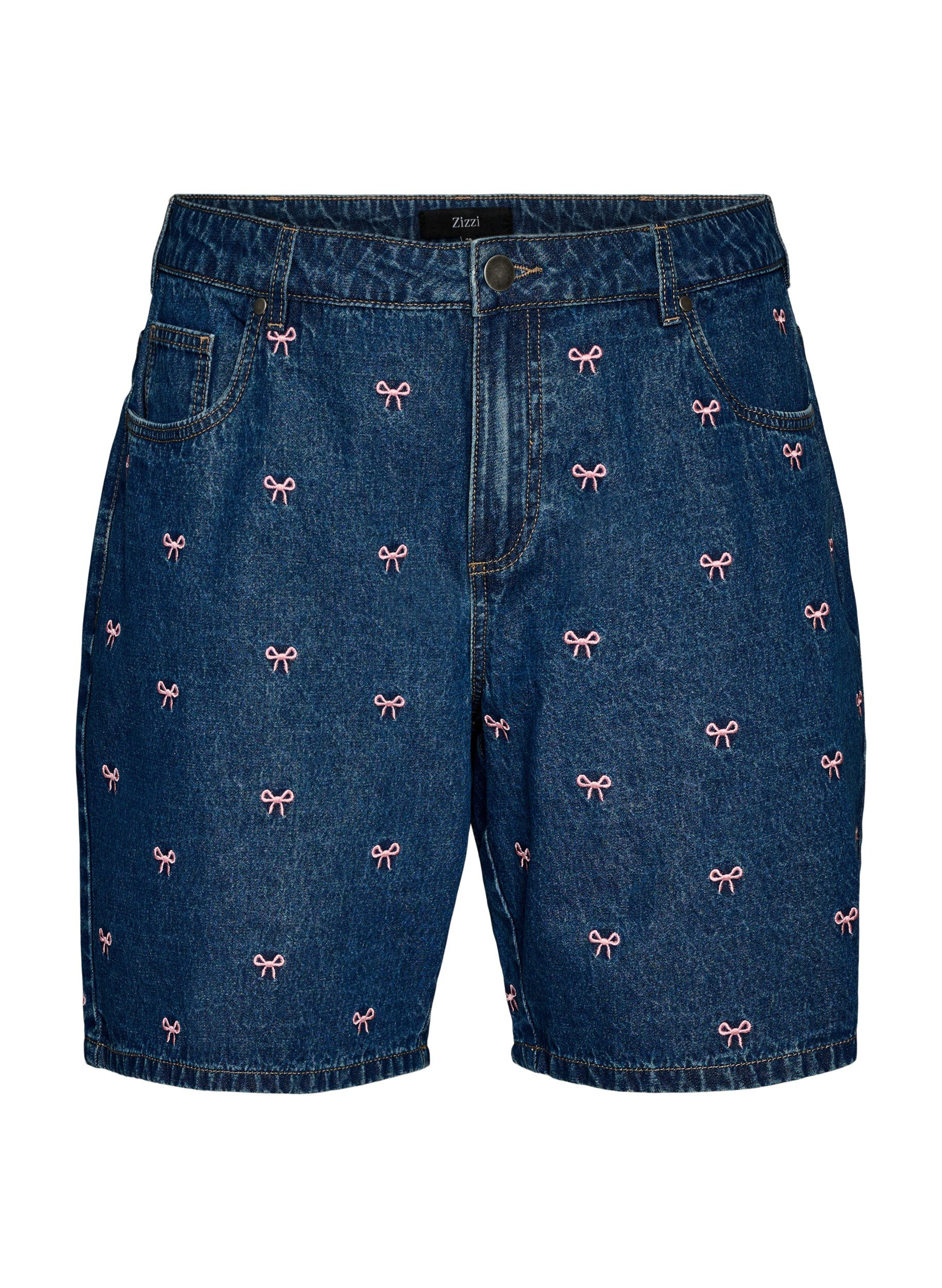 ZizziDenim shorts med broderede motiver, Bl&aring;, Packshot image number 0