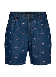 Denim shorts med broderede motiver, Bl&aring;