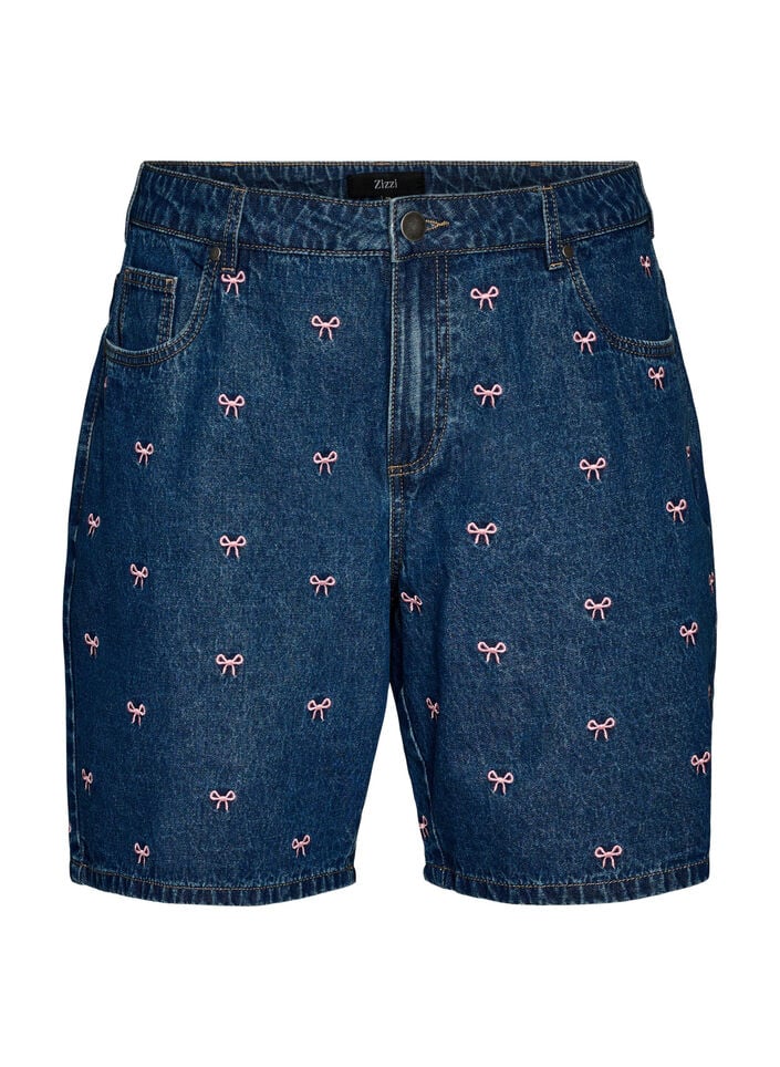 Denim shorts med broderede motiver, Bl&aring;, Packshot image number 0