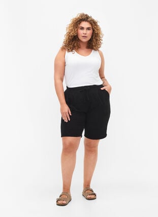 Løse shorts i bomuld med lommer, Black, Model image number 4