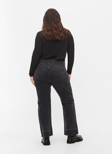 Wide fit jeans med høj talje, Grey Denim, Model image number 1