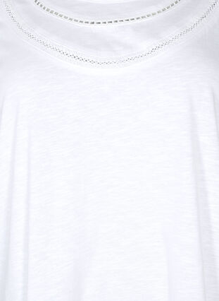 Bomulds t-shirt med blondebånd, Bright White, Packshot image number 2