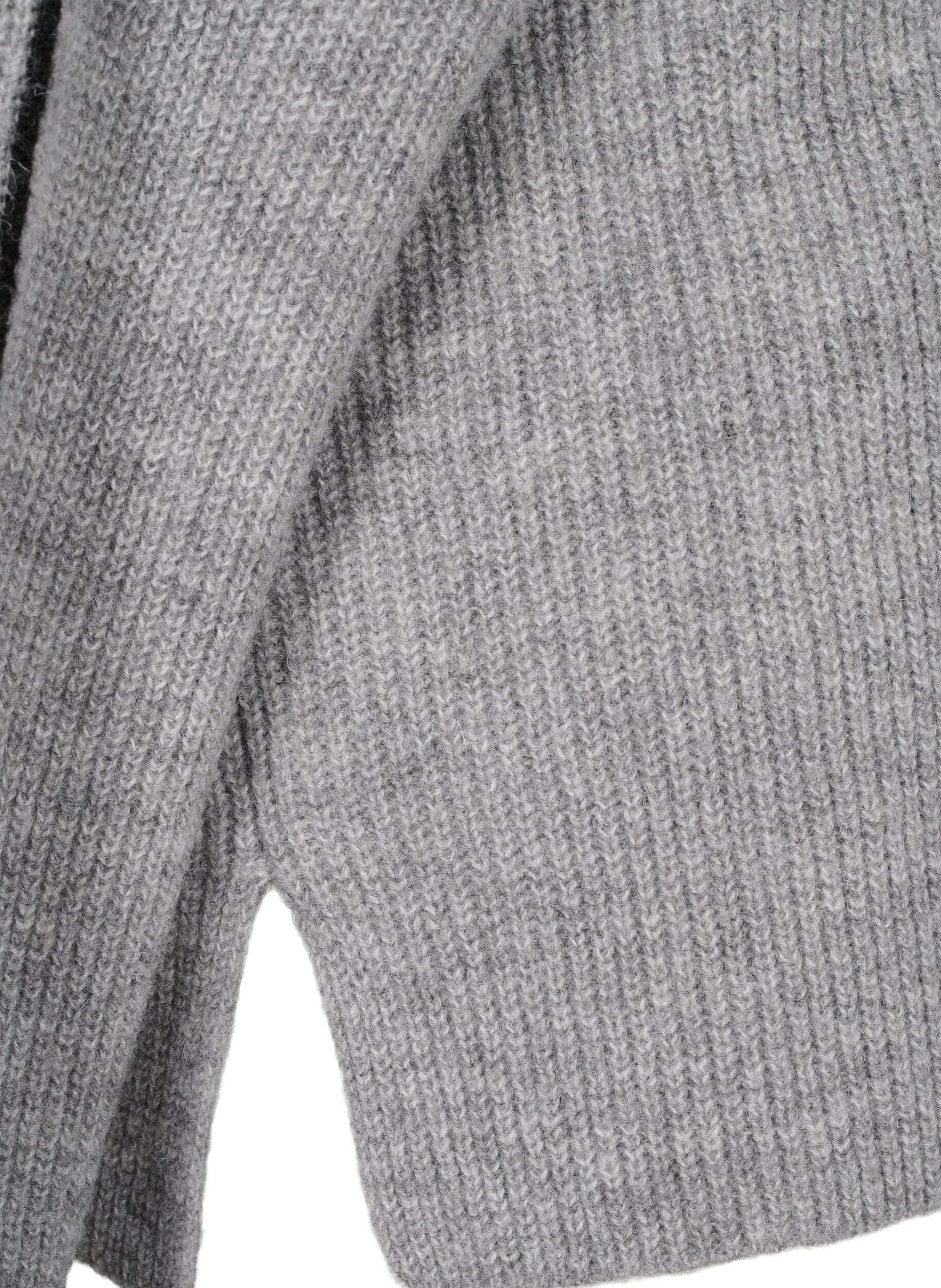 Zizzi Strikbluse med uld og kontrast striber, Medium Grey Melange, Packshot image number 3