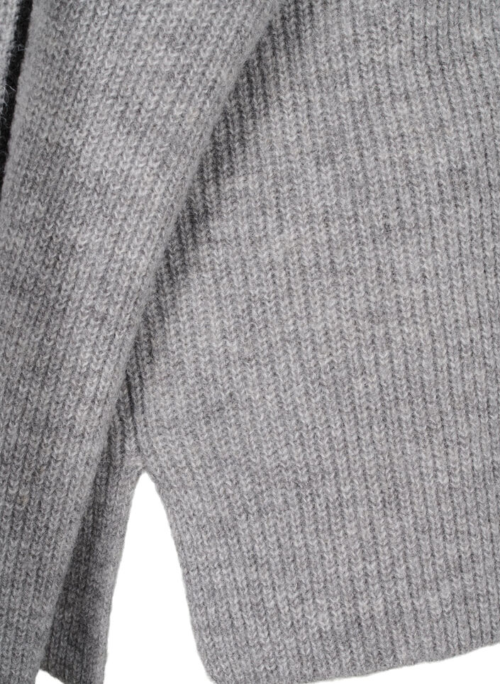 Strikbluse med uld og kontrast striber, Medium Grey Melange, Packshot image number 3