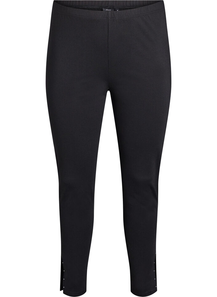 Leggings med slids og små rhinsten, Sort, Packshot image number 0