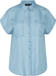 Kortærmet skjorte med brystlommer, Light blue denim