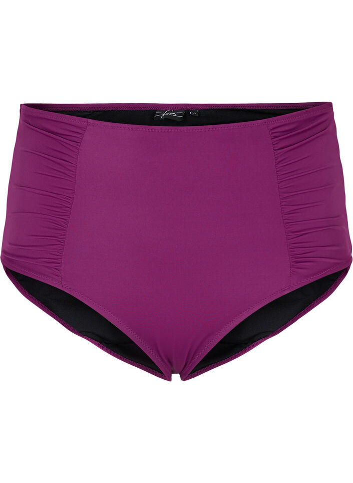 Højtaljet bikini trusse med draperinger, Dark Purple, Packshot image number 0