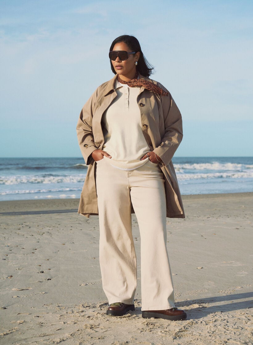 For&aring;rsjakke med imiteret ruskindskrave og skjult knaplukning, Beige, Image