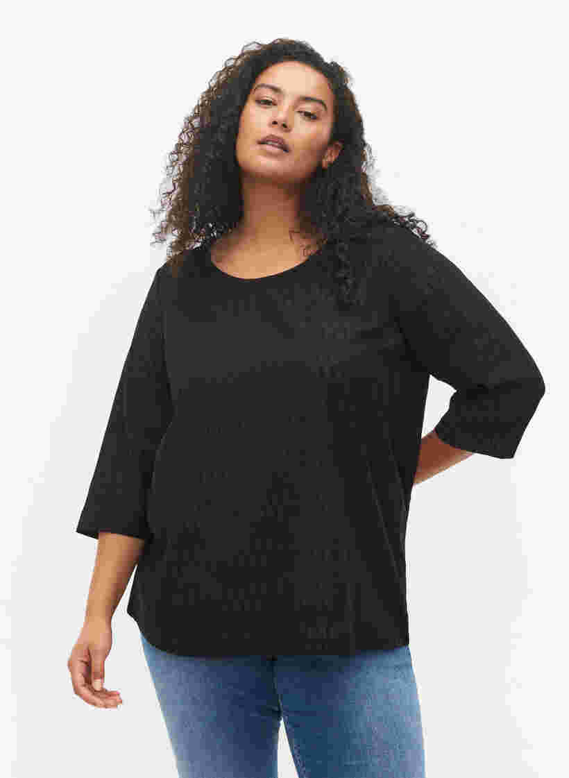 Mønstret bluse med 3/4 ærmer, Black, Model