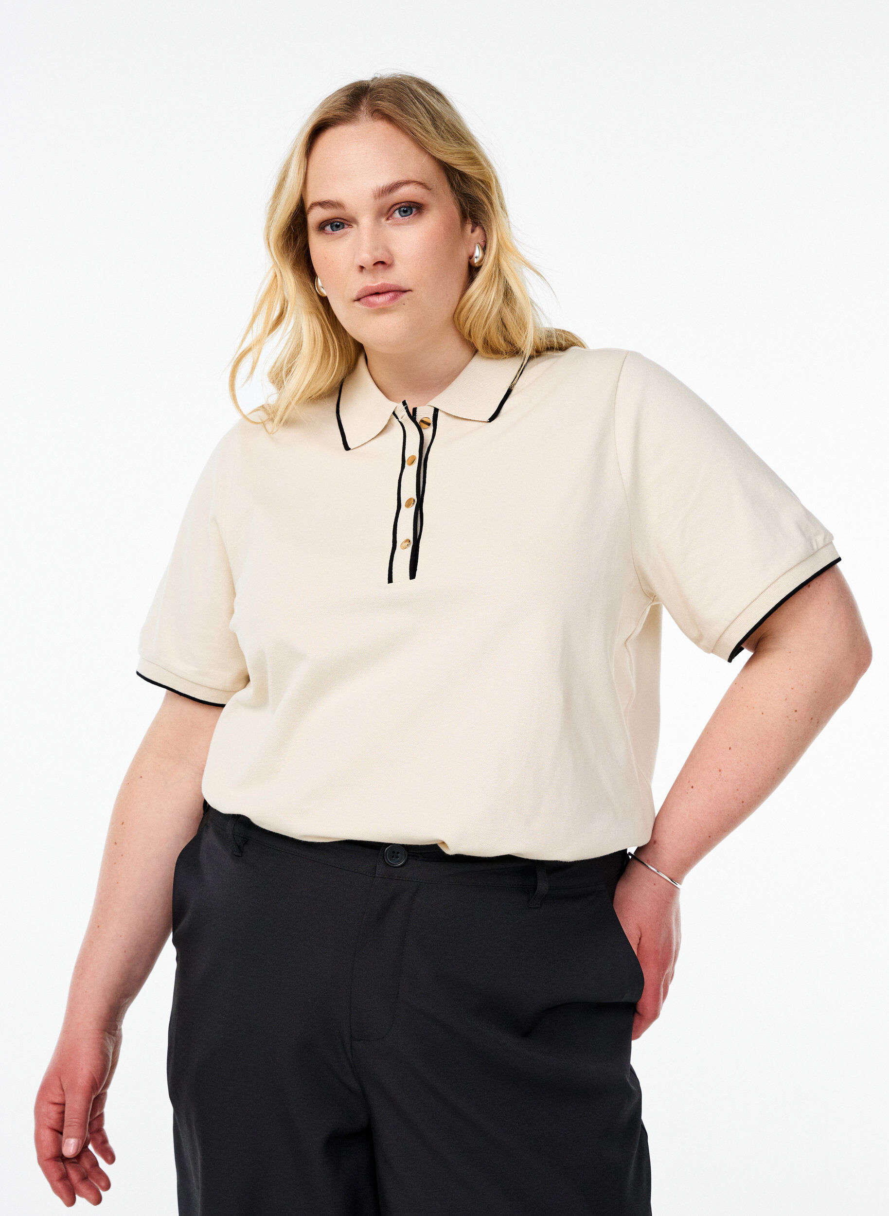 Kort&aelig;rmet poloshirt, Beige, Model