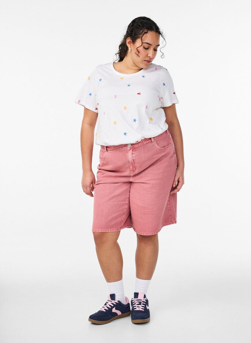 T-shirt i &oslash;kologisk bomuld med broderede motiver, Hvid, Model image number 1