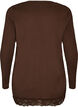 Jerseybluse med asymmetrisk blondekant, Brun, Packshot image number 1