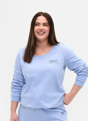 Bomulds sweatshirt med tekstprint, Blue Heron, Model image number 0