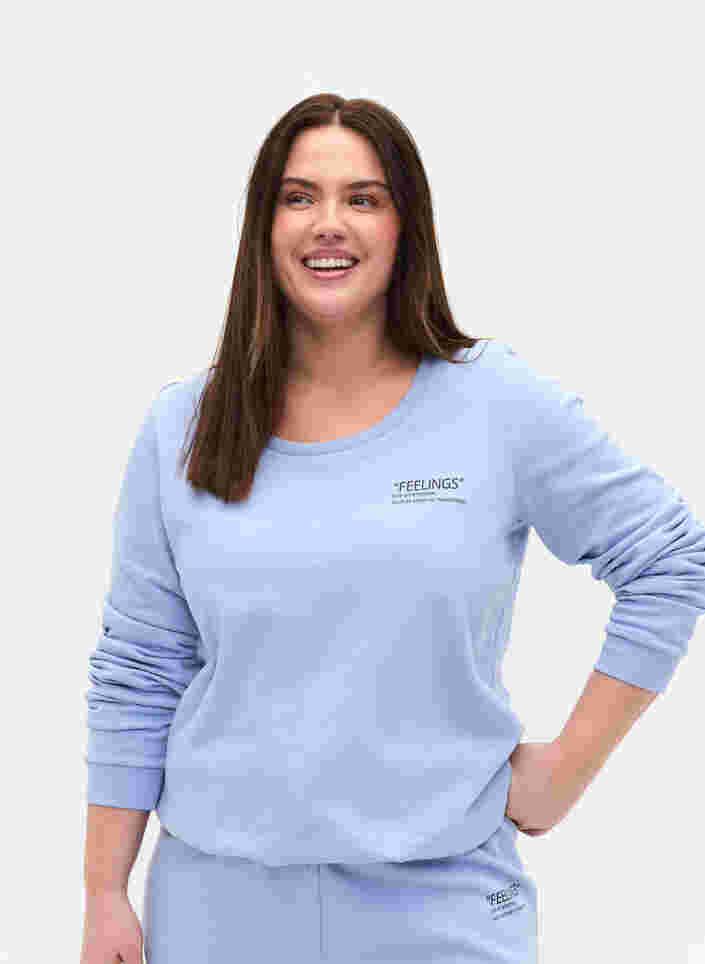 Bomulds sweatshirt med tekstprint, Blue Heron, Model
