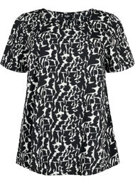 FLASH - Bluse med korte ærmer og print, Black White AOP