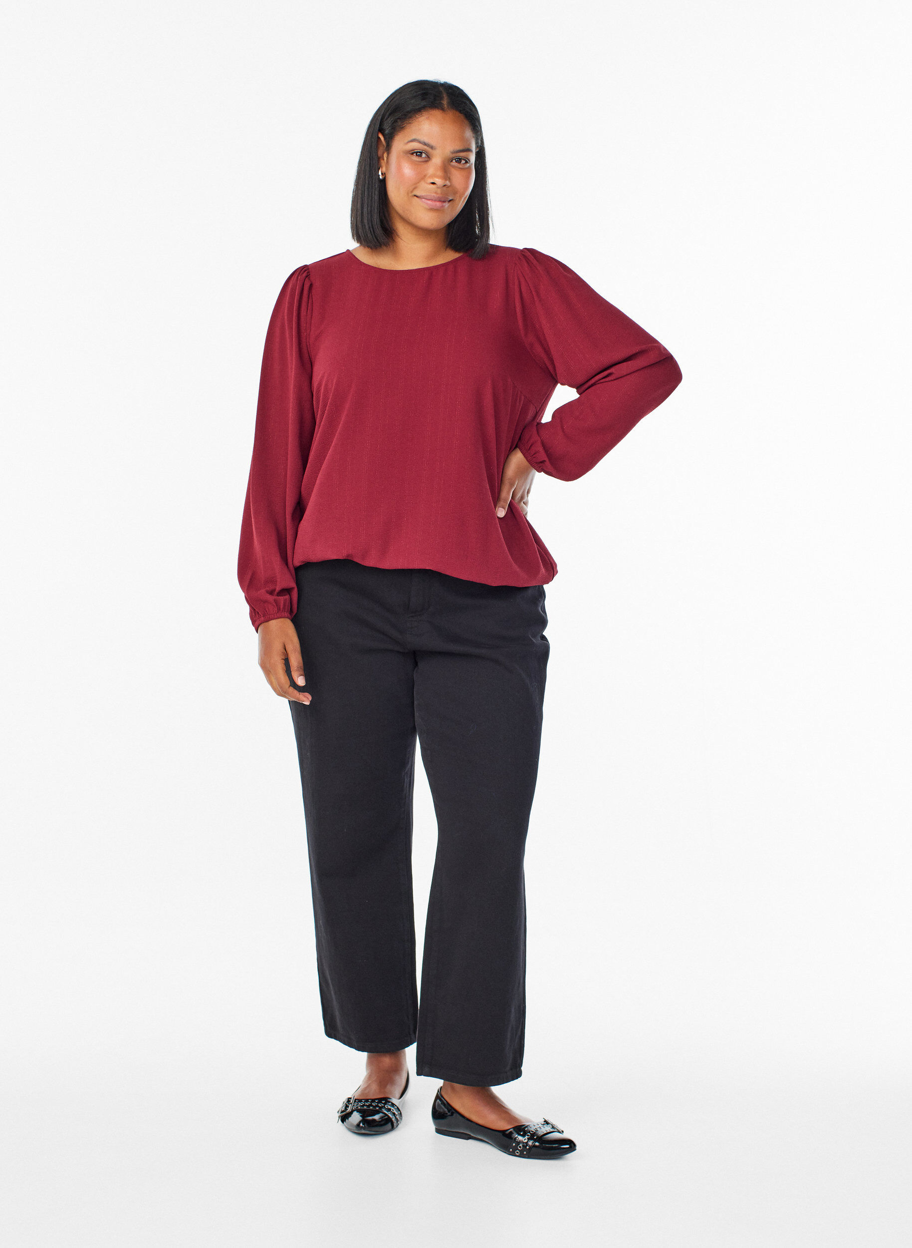 Zizzi Bluse med glimmer, M&oslash;rk Bordeaux, Model image number 1