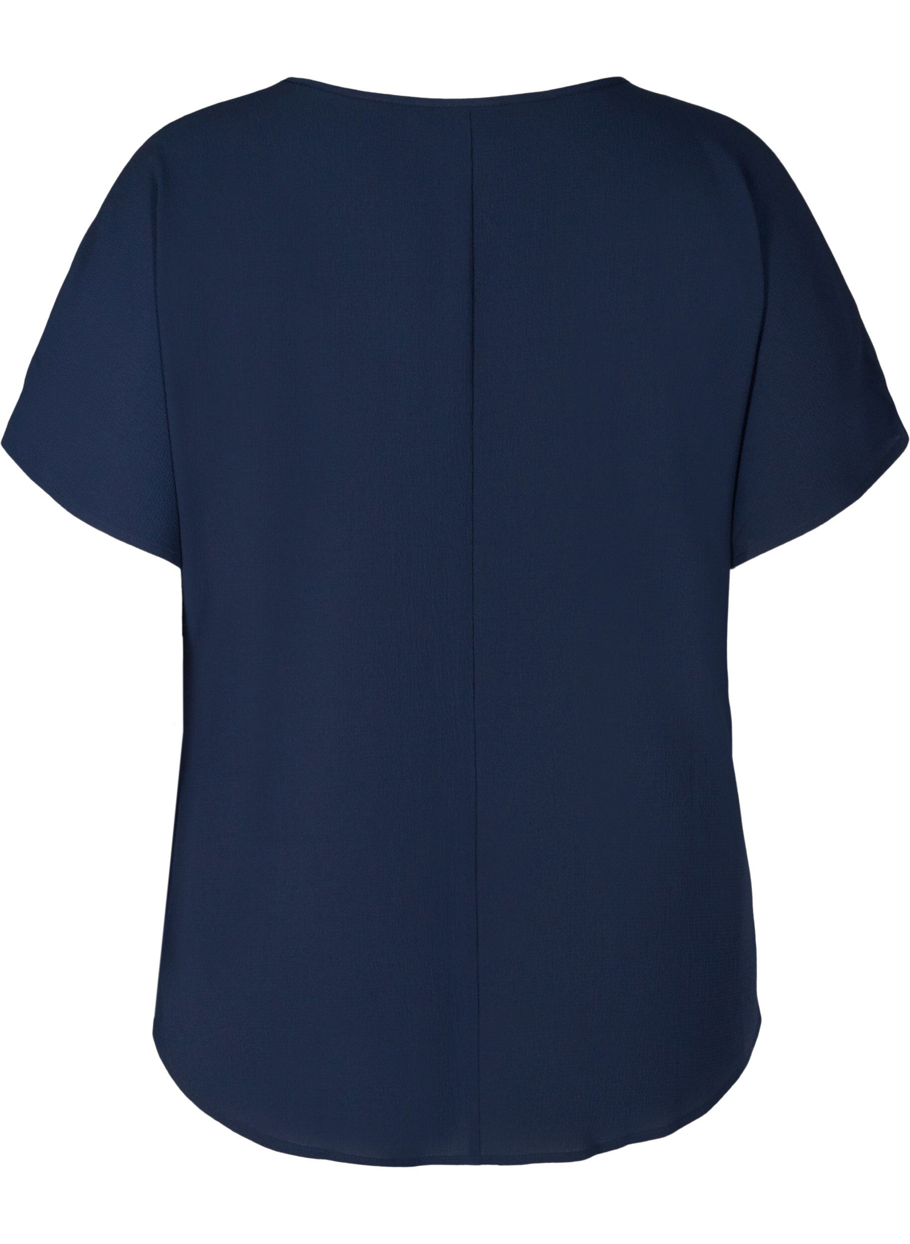 ZizziBluse med korte &aelig;rmer og rund halsudsk&aelig;ring, Bl&aring;, Packshot image number 1