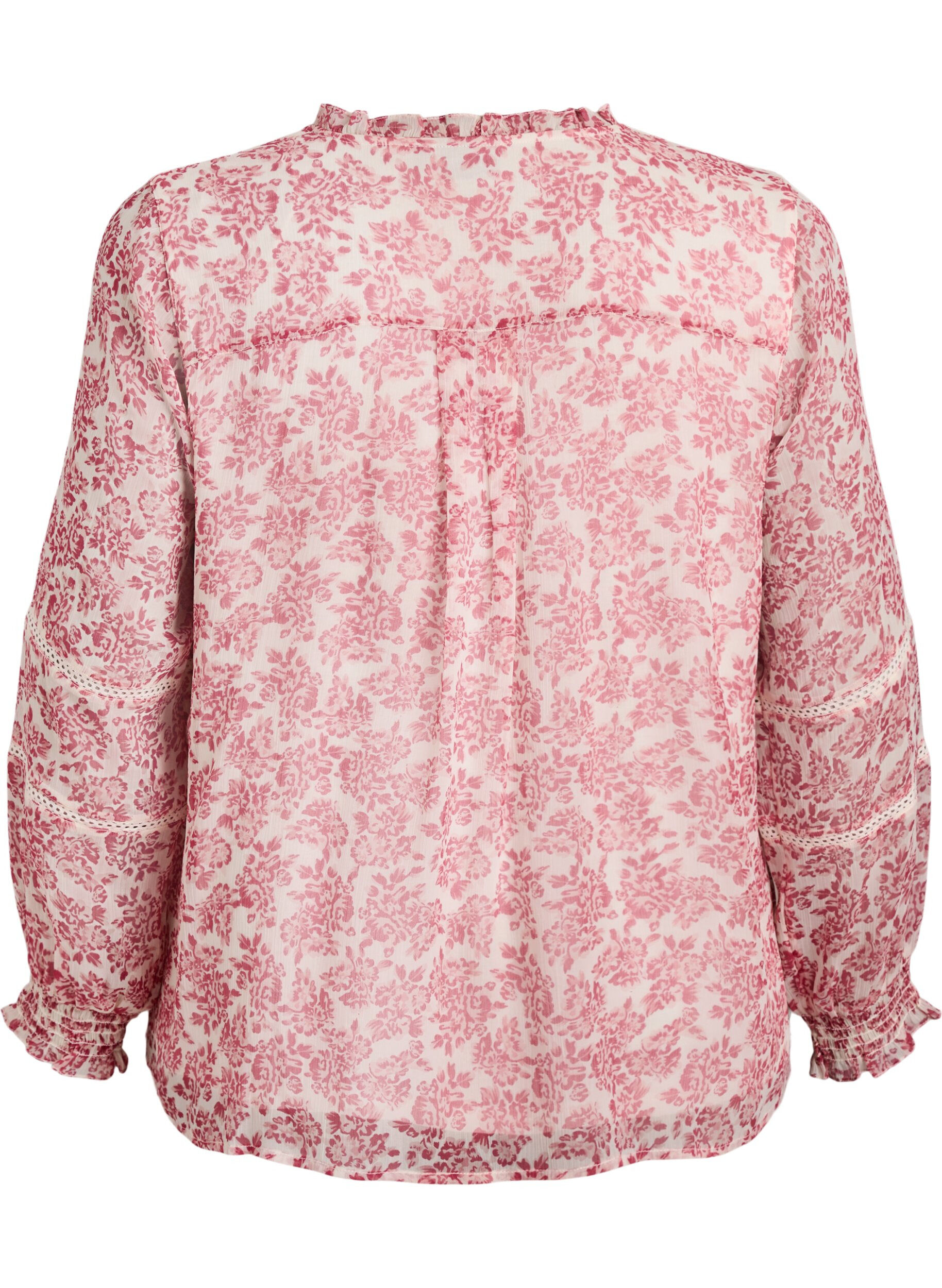 Zizzi Bluse i chiffon med blomsterprint og crochetb&aring;nd, R&oslash;d, Packshot image number 1