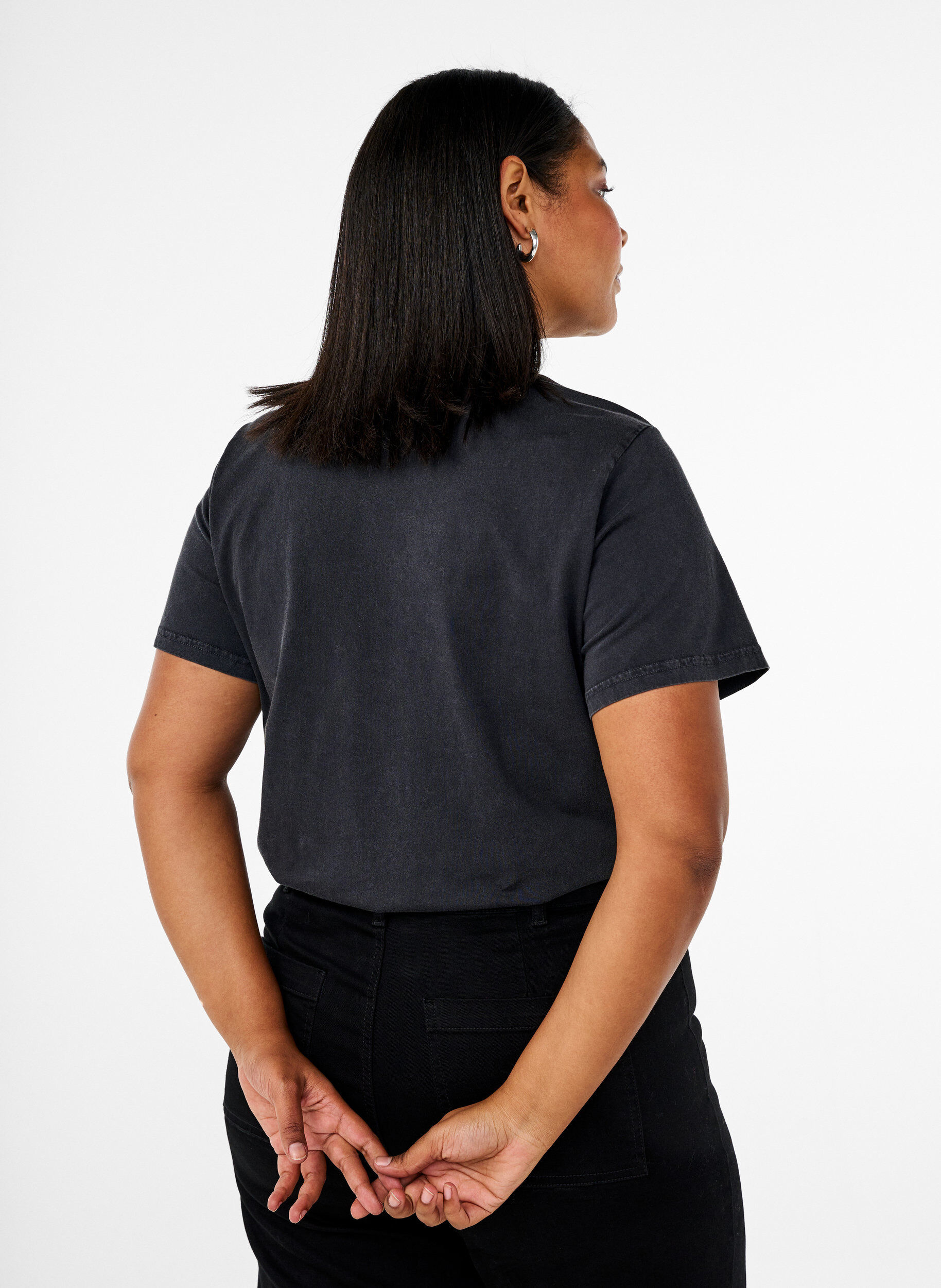 Zizzi T-shirt i &oslash;kologisk bomuld med grafisk print, Gr&aring;, Model image number 2