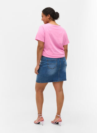 Tætsiddende denim nederdel i bomuld, Blue denim, Model image number 0
