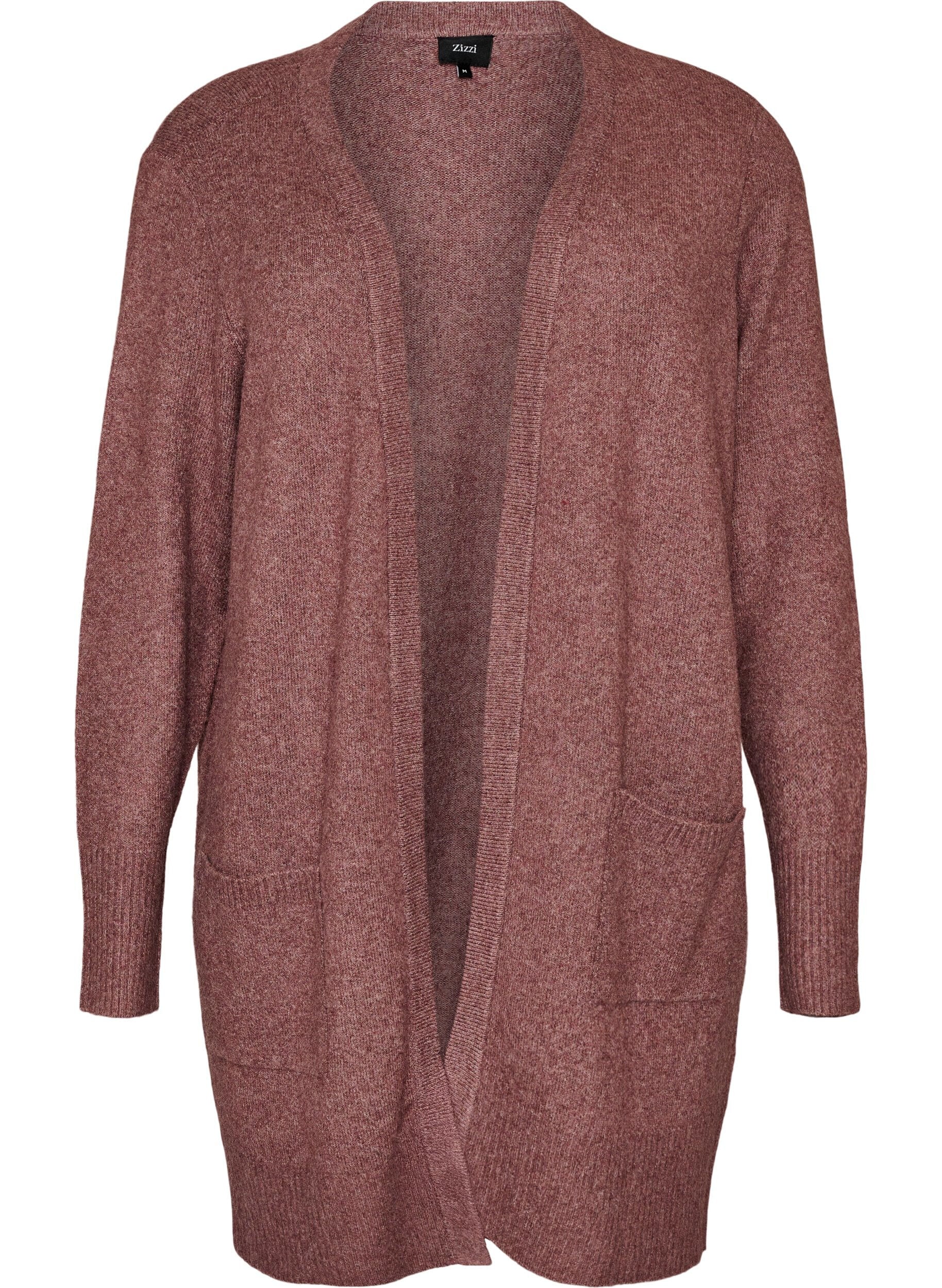 ZizziMeleret strik cardigan med lommer, Lyser&oslash;d, Packshot image number 0