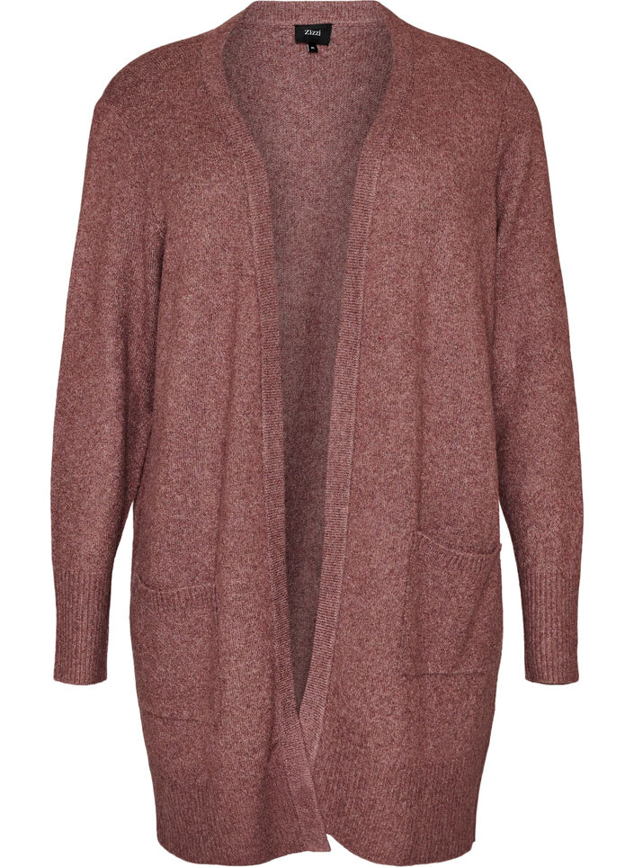 Meleret strik cardigan med lommer, Lyser&oslash;d, Packshot image number 0