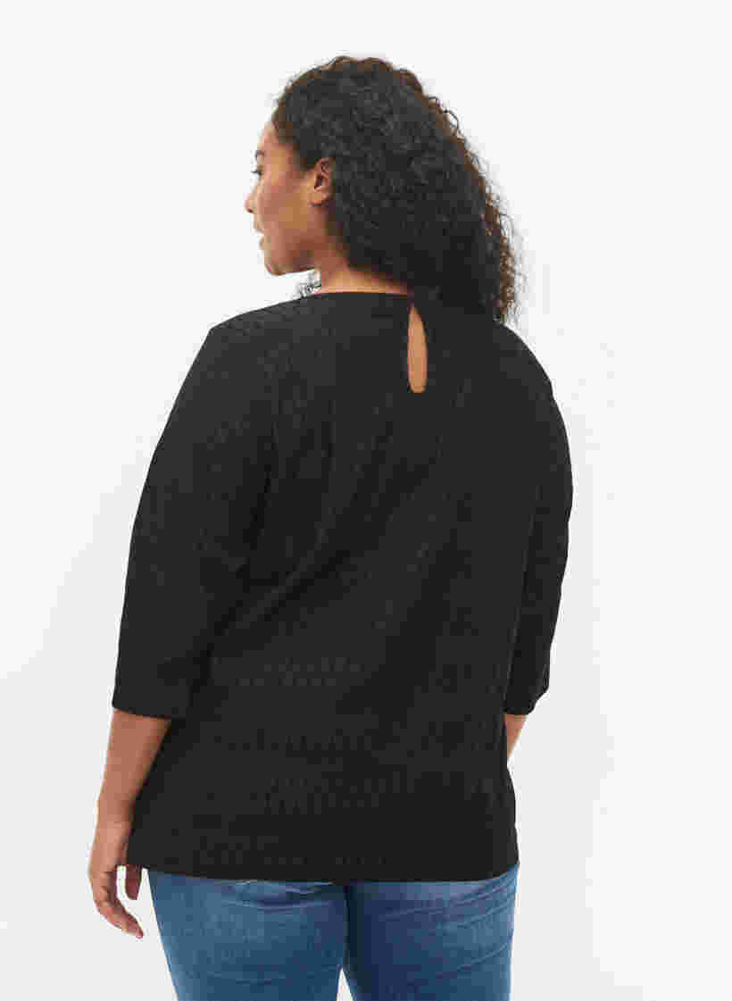 Mønstret bluse med 3/4 ærmer, Black, Model image number 1