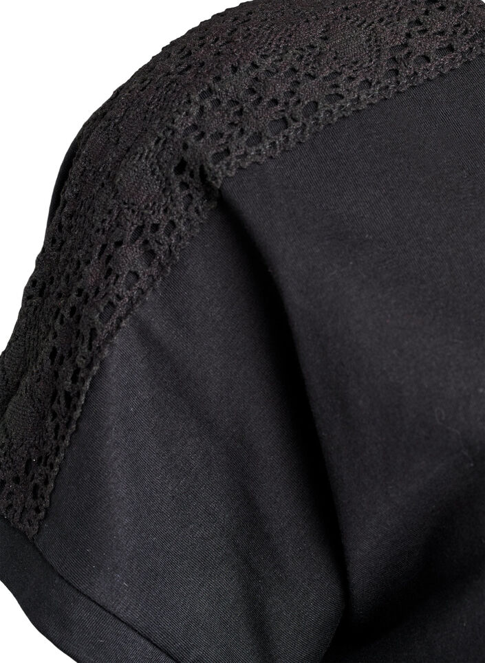 T-shirt i bomuld med crochetdetalje, Sort, Packshot image number 2
