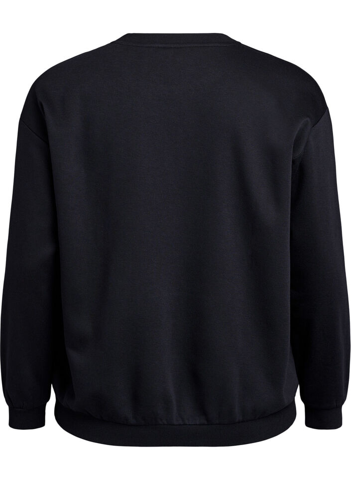 Sweatshirt med tekst i frotté, Sort, Packshot image number 1
