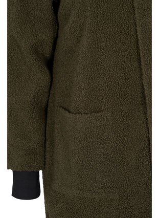 Lang teddy jakke med hætte og lommer, Ivy Green, Packshot image number 3