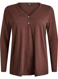 Lang&aelig;rmet t-shirt med V-hals og knapper, Brun