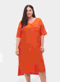 Kortærmet skjortekjole i viskose , Mandarin Red, Model