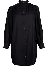 Skjortekjole i viskose med flæser, Black