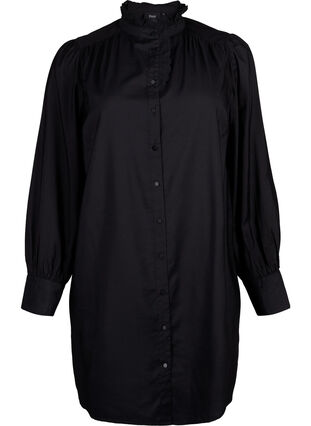 Skjortekjole i viskose med flæser, Black, Packshot image number 0