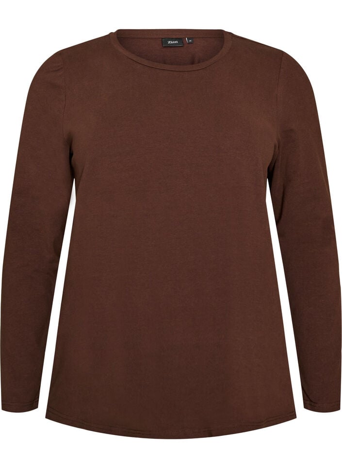 Basis jerseybluse med lange &aelig;rmer, Brun, Packshot image number 0
