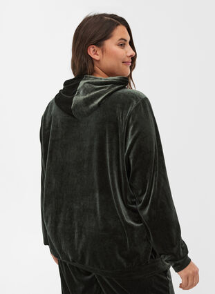 Sweatshirt i velour med hætte og lomme, Forest Night, Model image number 1