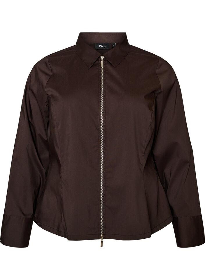 Kort skjorte med tovejslynl&aring;s, Brun, Packshot image number 0