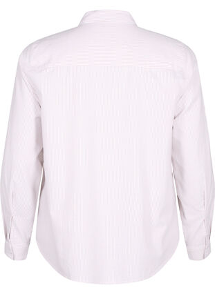 Langærmet skjorte i bomuld, White Taupe Stripe, Packshot image number 1