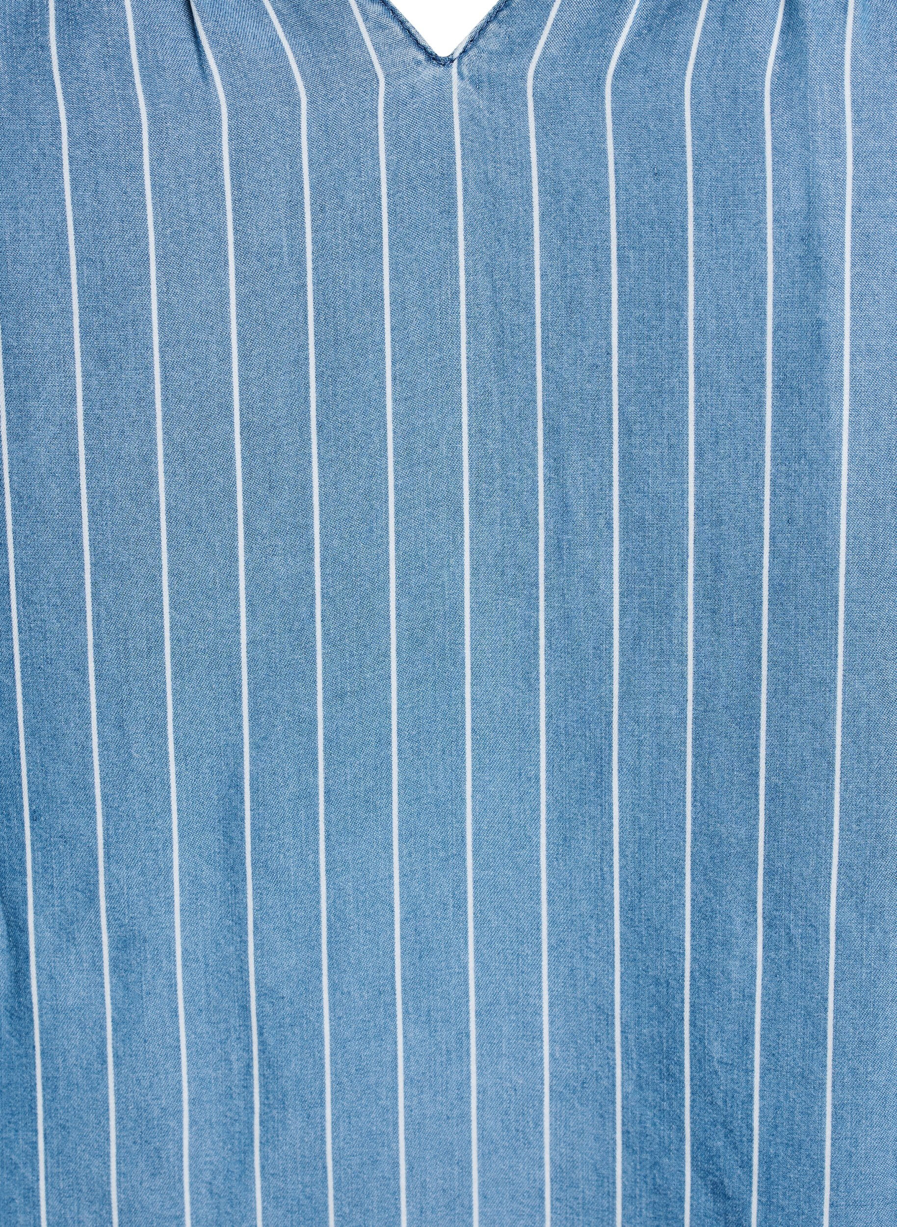 Zizzi Stribet denimbluse med lange &aelig;rmer , Bl&aring;, Packshot image number 2