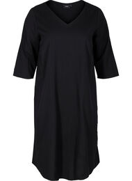 Bomulds kjole med 3/4 ærmer og knapper, Black