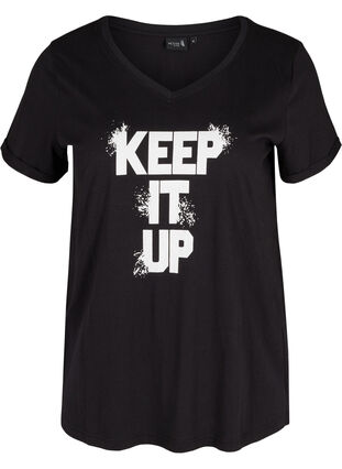 Bomulds trænings t-shirt med tryk, Black Keep, Packshot image number 0