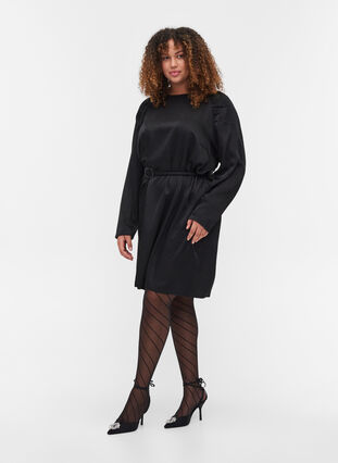 Kjole med pufærmer og taljebælte, Black, Model image number 2