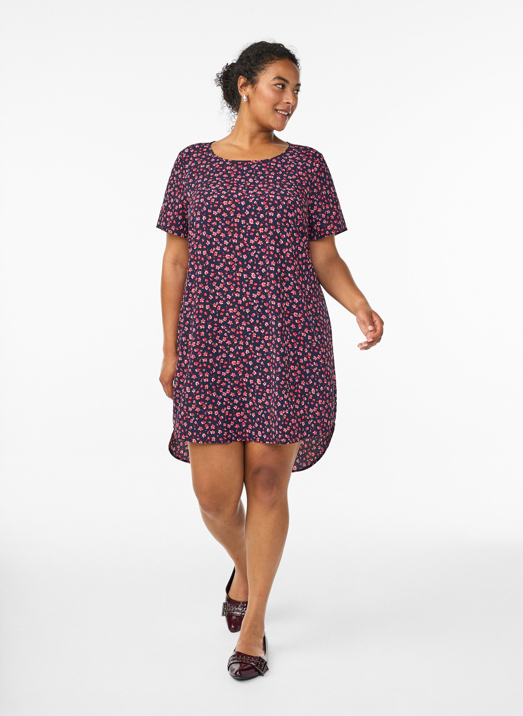 Zizzi Kjole med print og korte &aelig;rmer, Bl&aring;, Model image number 1