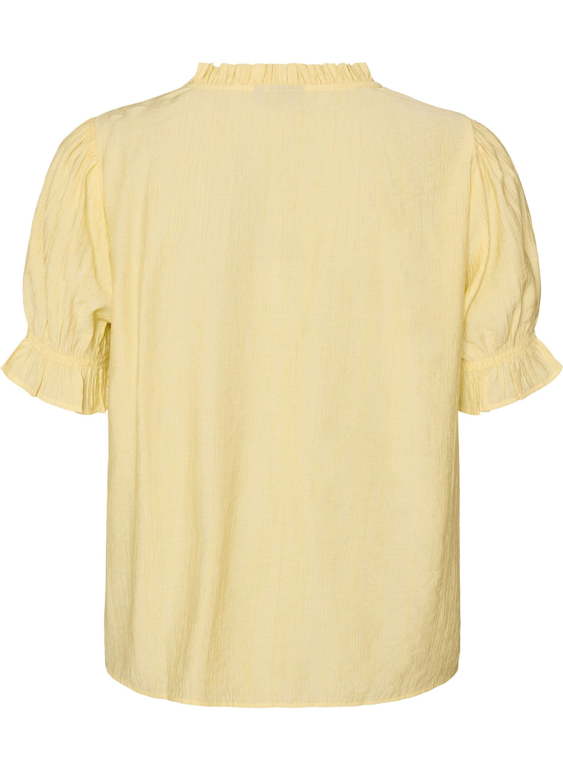 ZizziKort&aelig;rmet bluse i viskoseblanding med struktur og fl&aelig;se&aelig;rmer, Gul, Packshot image number 1