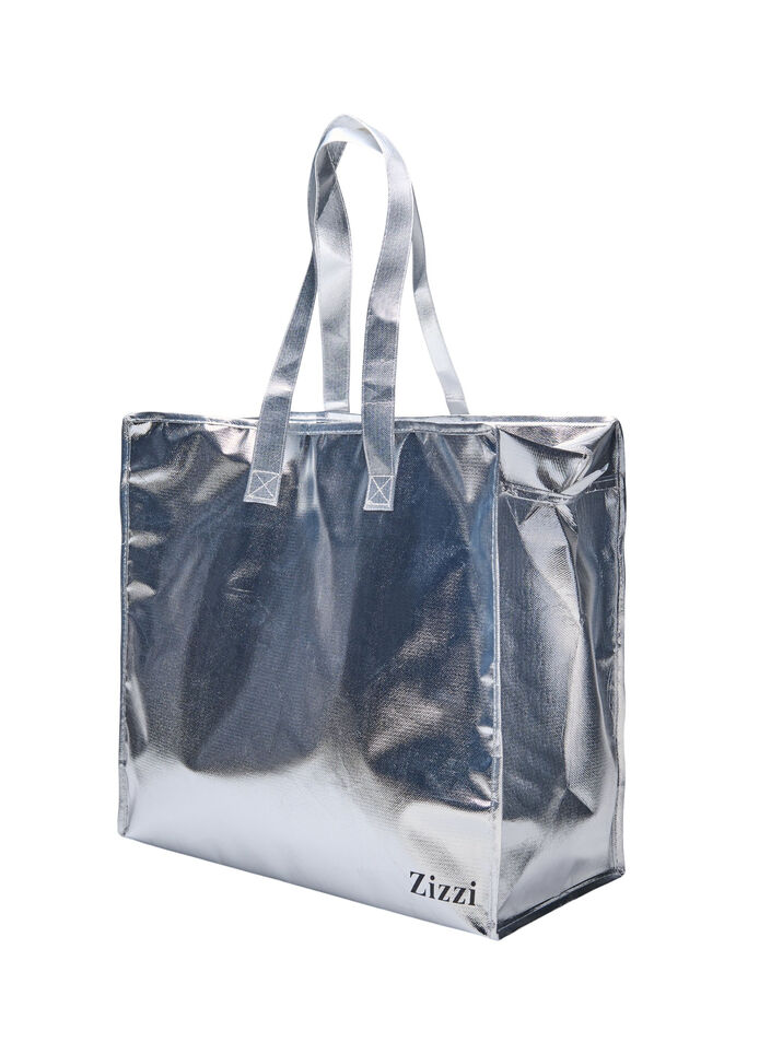 Shopping bag med lynlås, Silver, Packshot image number 0