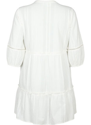 Kjole i bomuld med 3/4 ærmer og flæser, Bright White, Packshot image number 1