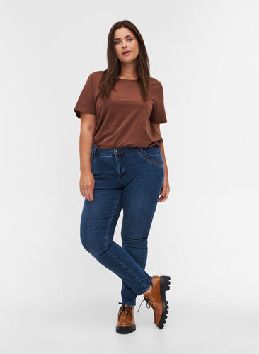 Ekstra slim Sanna jeans med regulær talje, Blue denim, Model image number 0