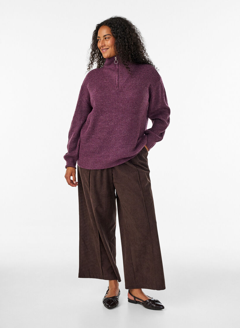Striktr&oslash;je med h&oslash;j hals og lynl&aring;s, Lilla, Model image number 1