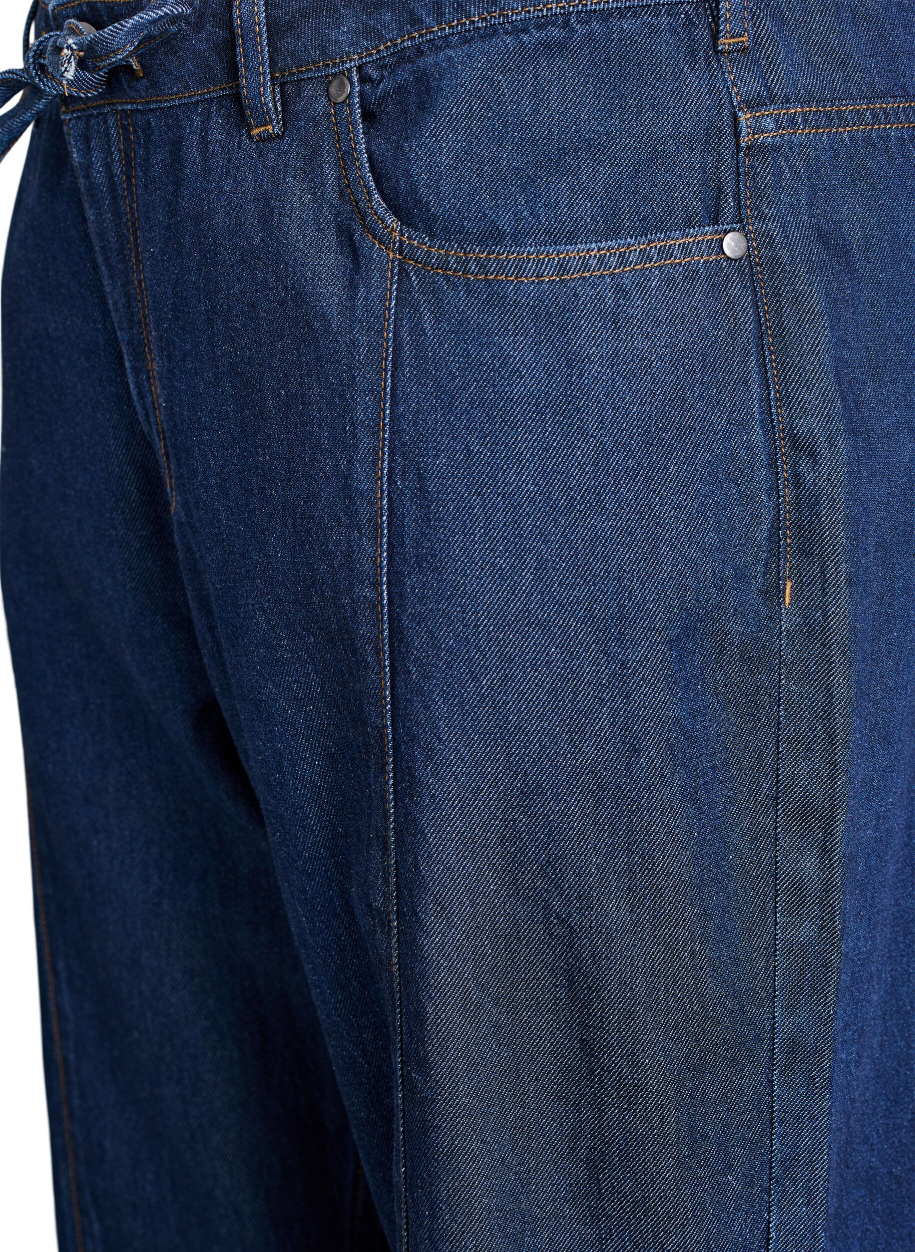 ZizziWide leg jeans med bindeb&aelig;lte og h&oslash;j talje, Bl&aring;, Packshot image number 2