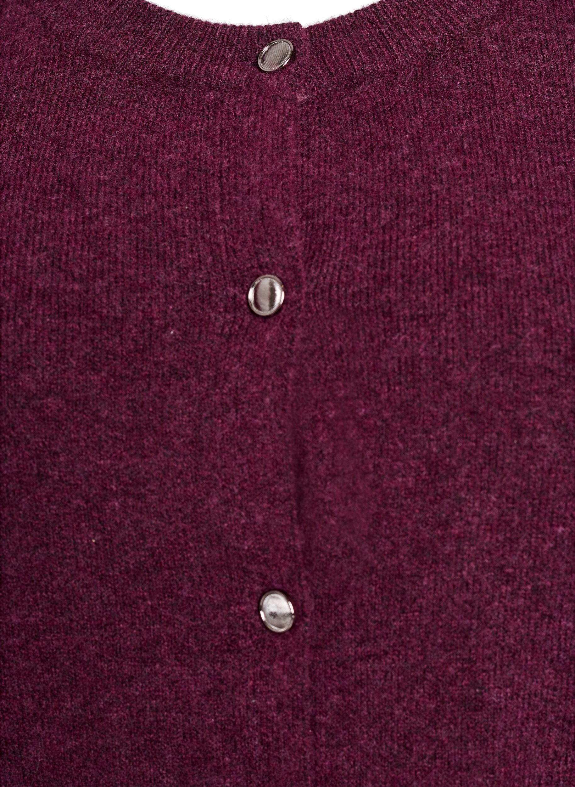 ZizziStrik cardigan med korte &aelig;rmer, M&oslash;rk Bordeaux, Packshot image number 2